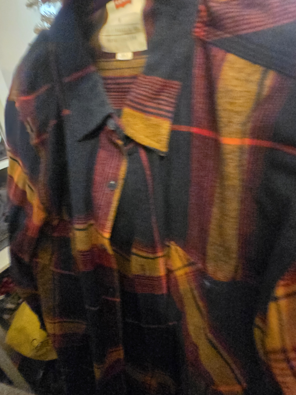 Levi's Navy Plaid Shirt Jacket with Red Stripes